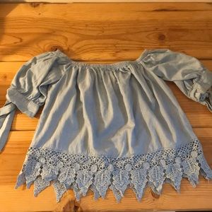 Off The Shoulder Baby Blue Lace Top